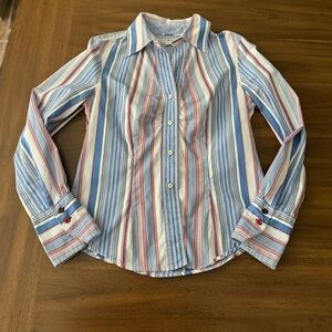 Tommy Hilfiger Red, White & Blue Striped Button-Up Shirt Medium